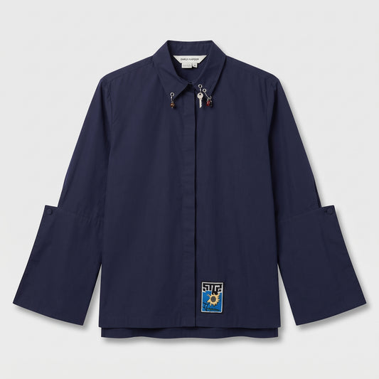 Navy Embellished Poplin Button-Up