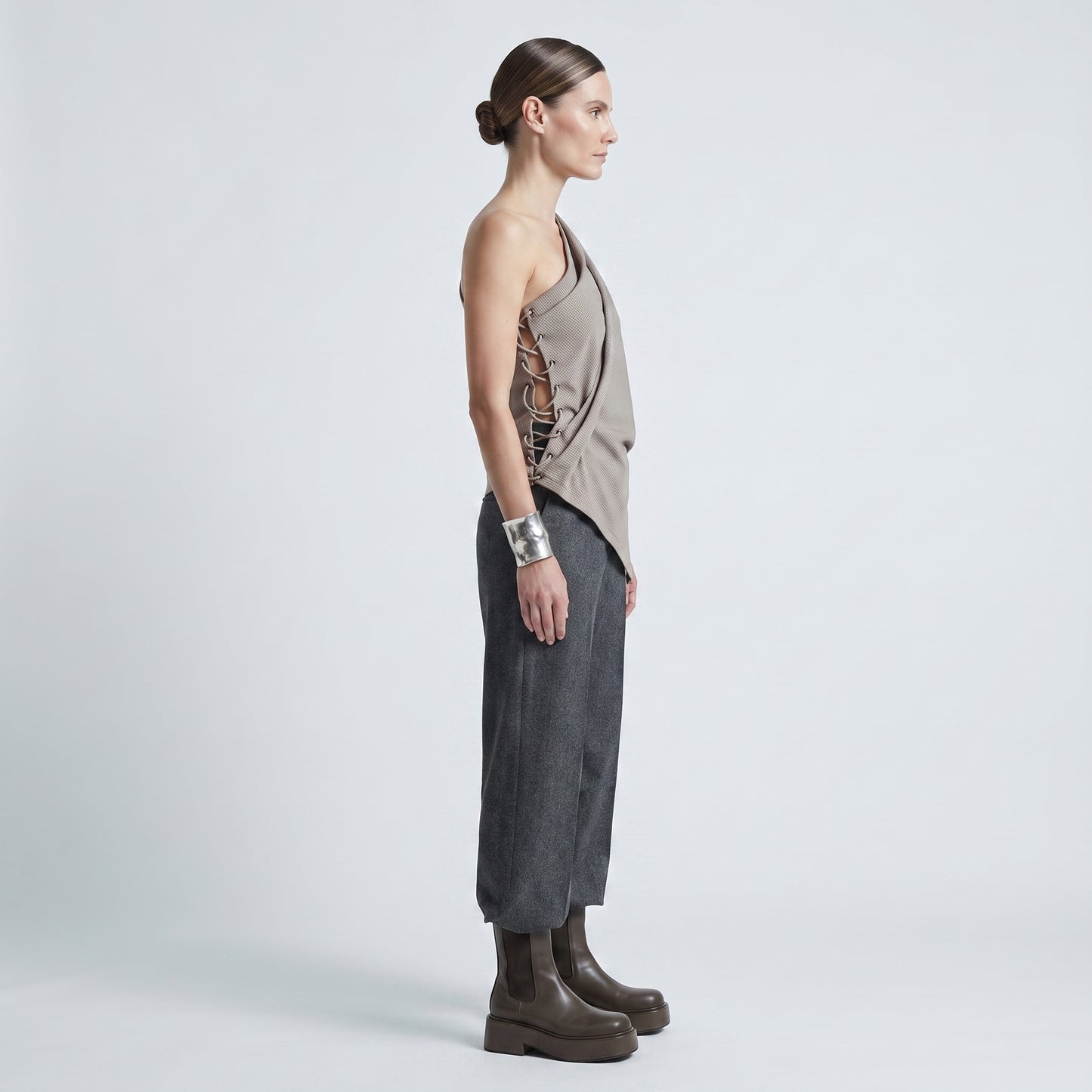 One-Shoulder Lace-Up Asymmetric Top
