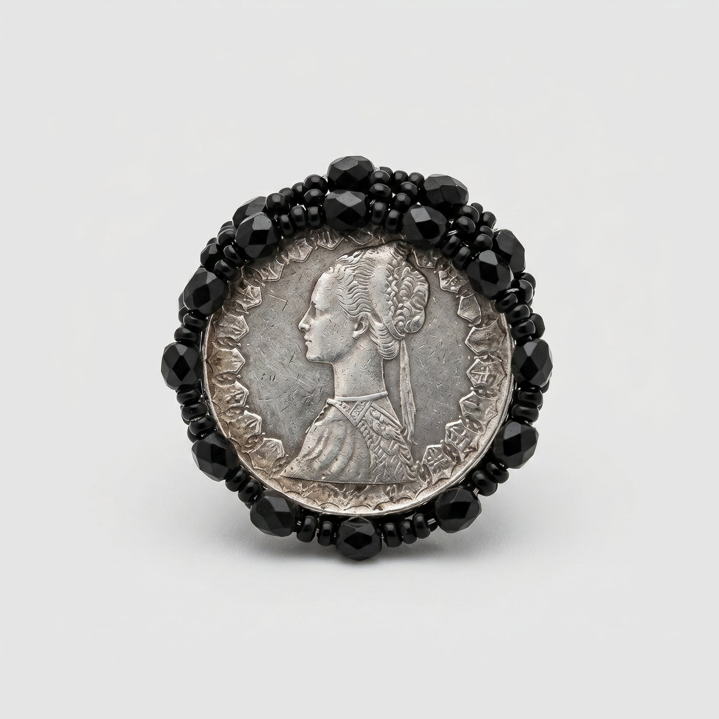 Beaded Cameo Statement Brooch