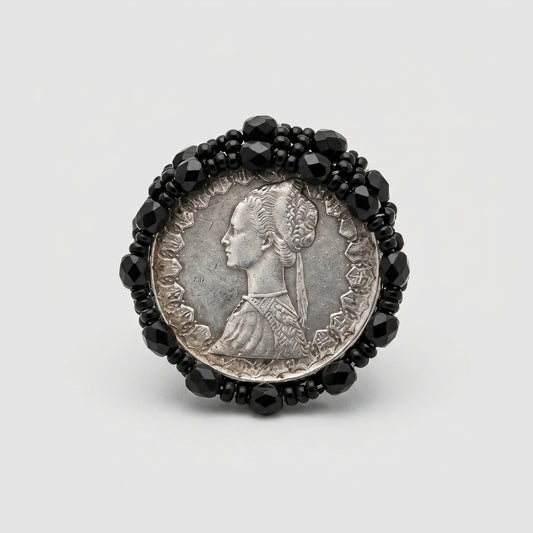 Beaded Cameo Statement Brooch