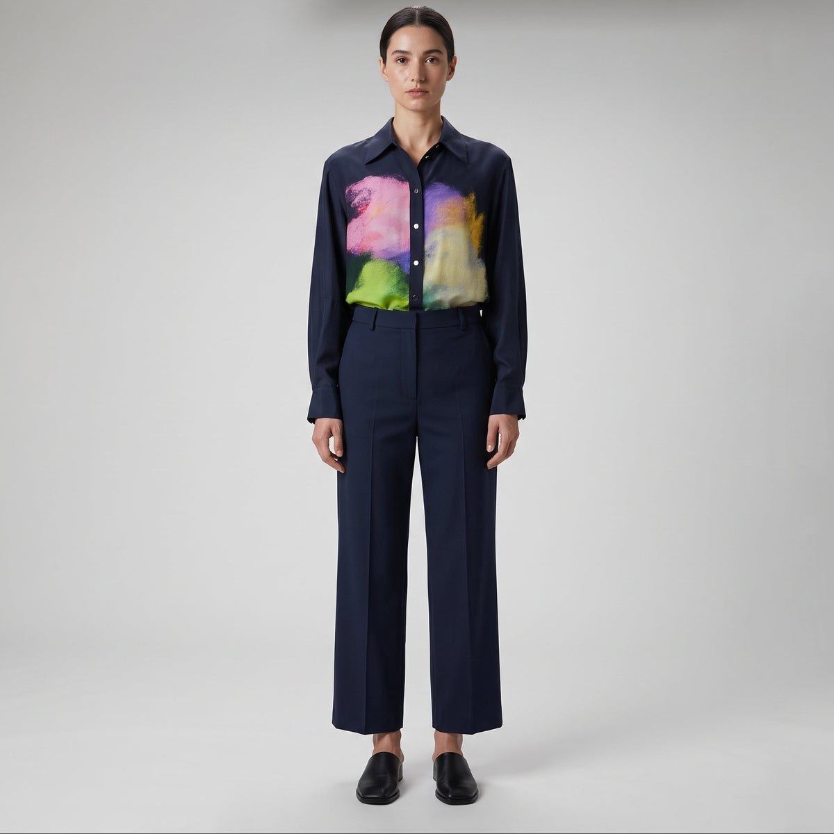 Abstract Print Silk Button-Down
