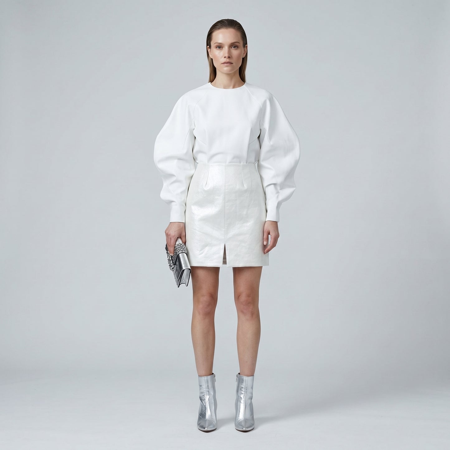 Metallic White Mini Skirt