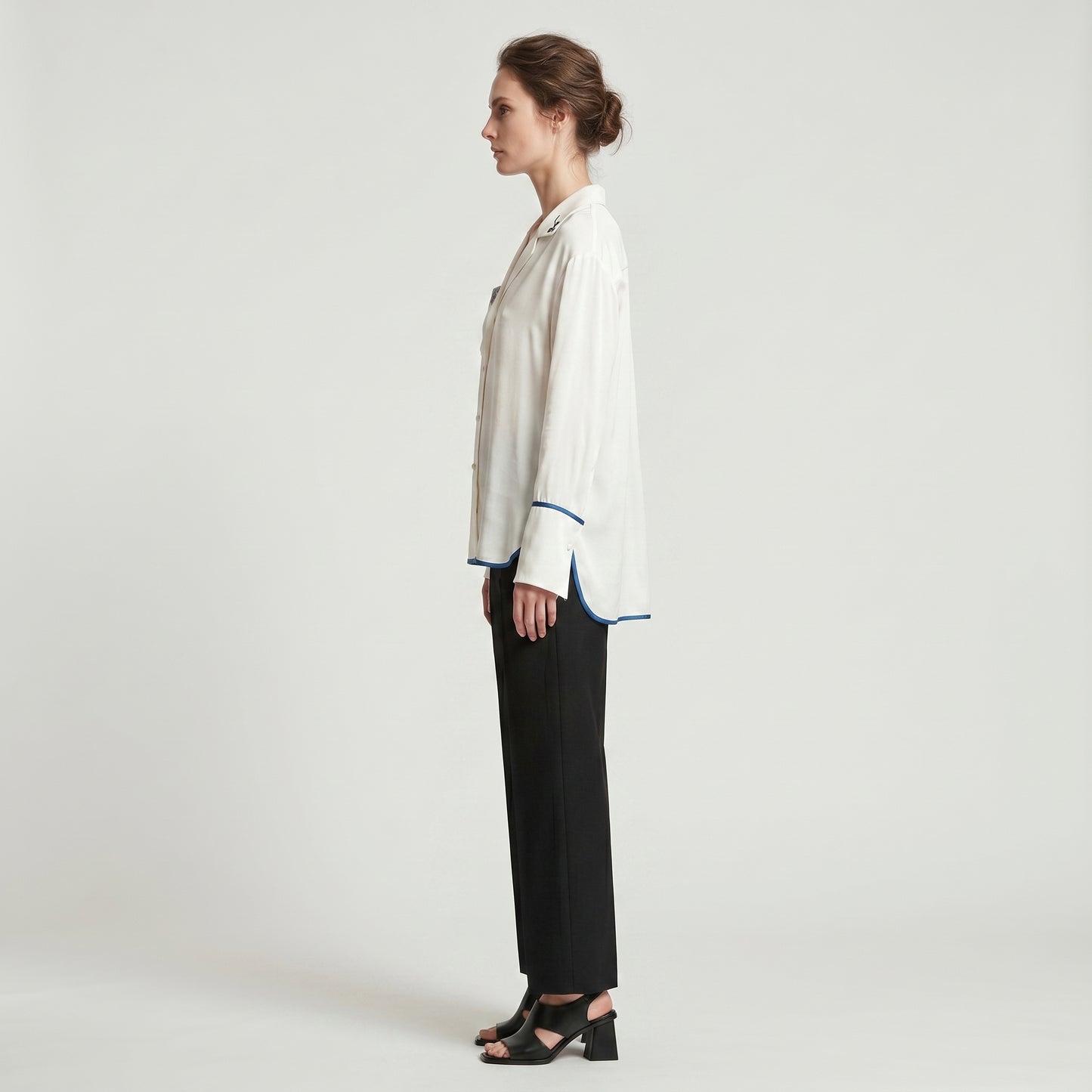 Embroidered Satin Pajama Shirt