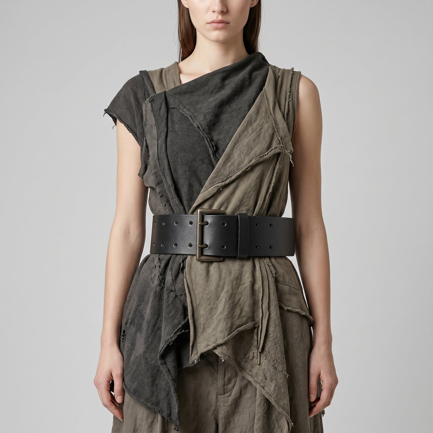 Wide Leather Double Prong Belt