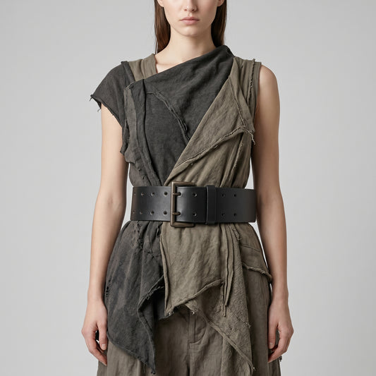 Wide Leather Double Prong Belt