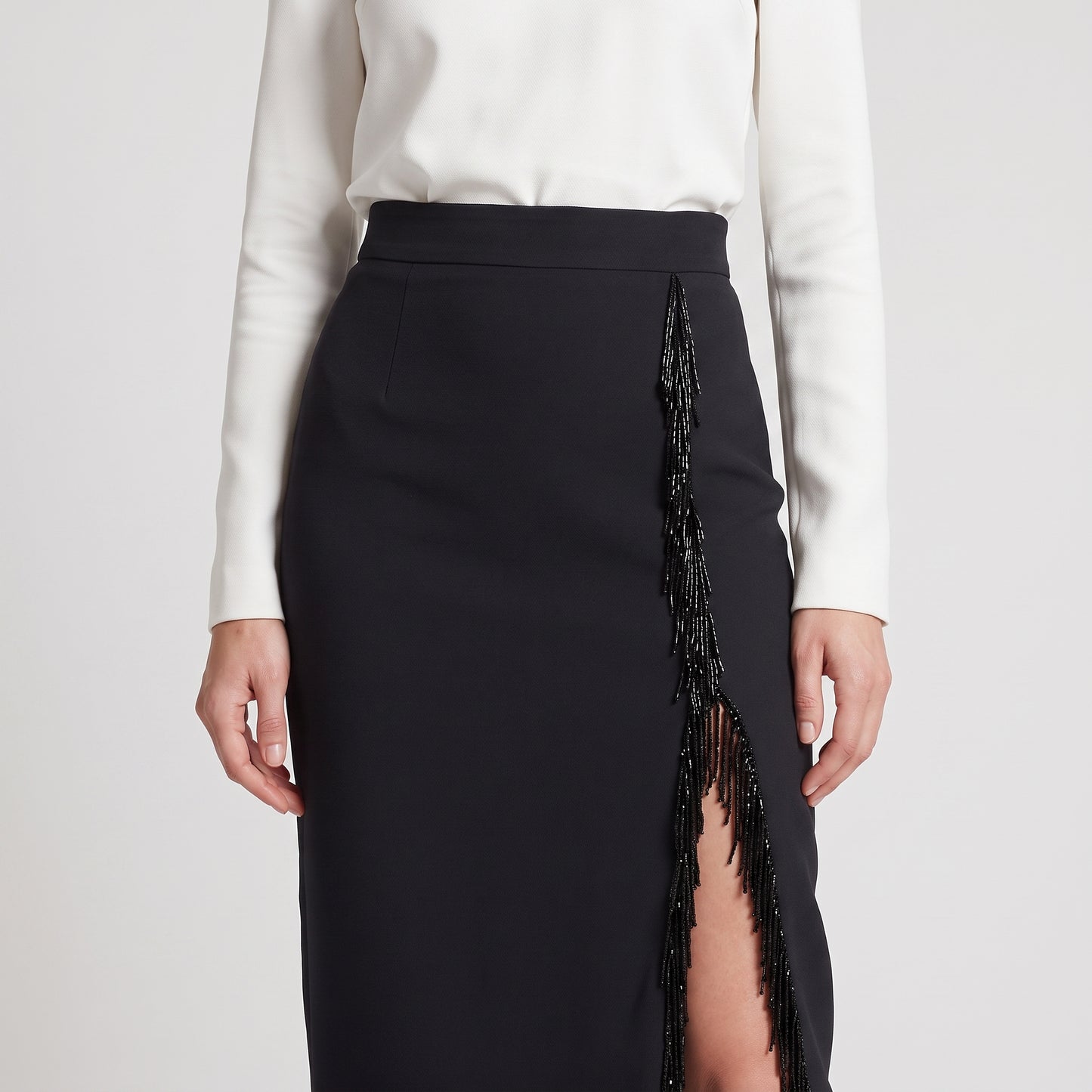Beaded Fringe Pencil Skirt