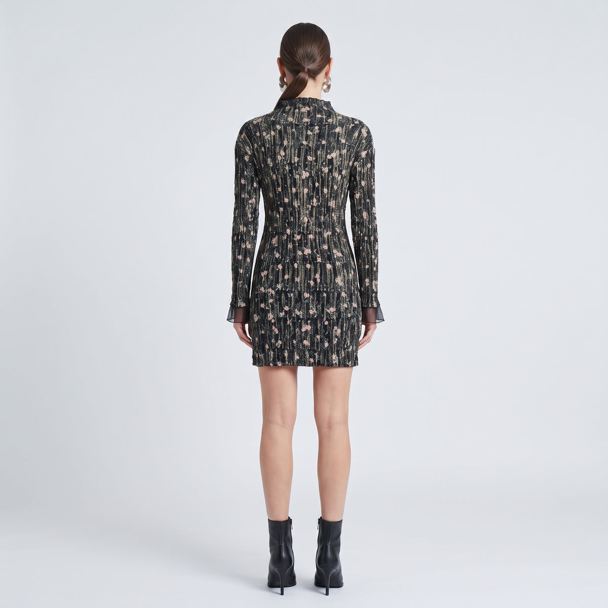 Floral Pleated Long Sleeve Dress