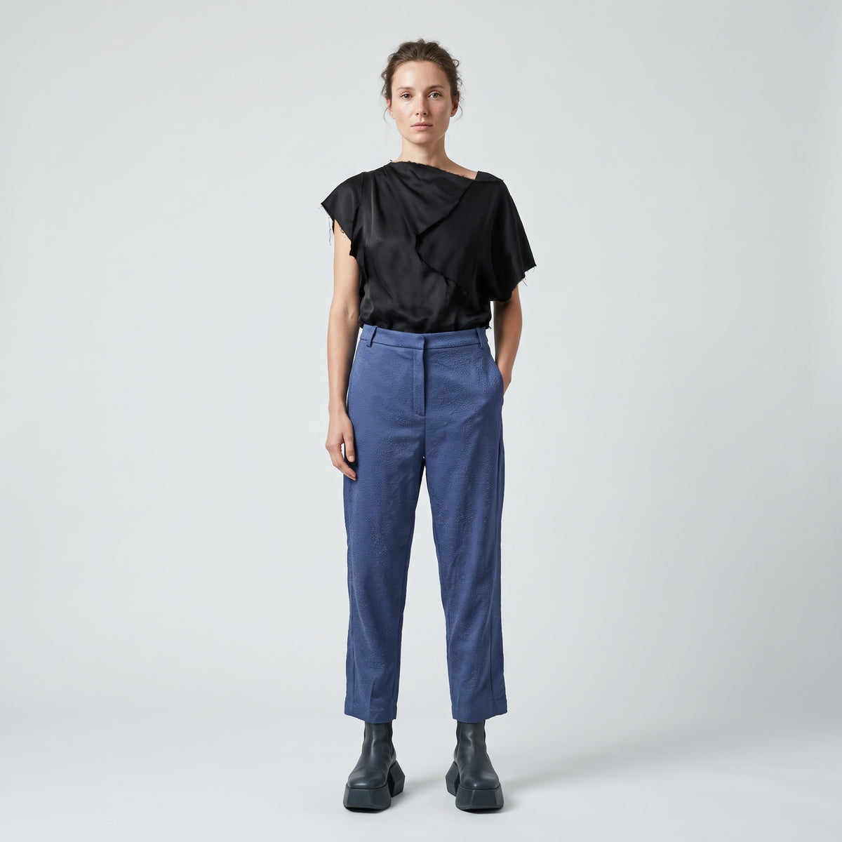 Textured Blue Tailored Trousers