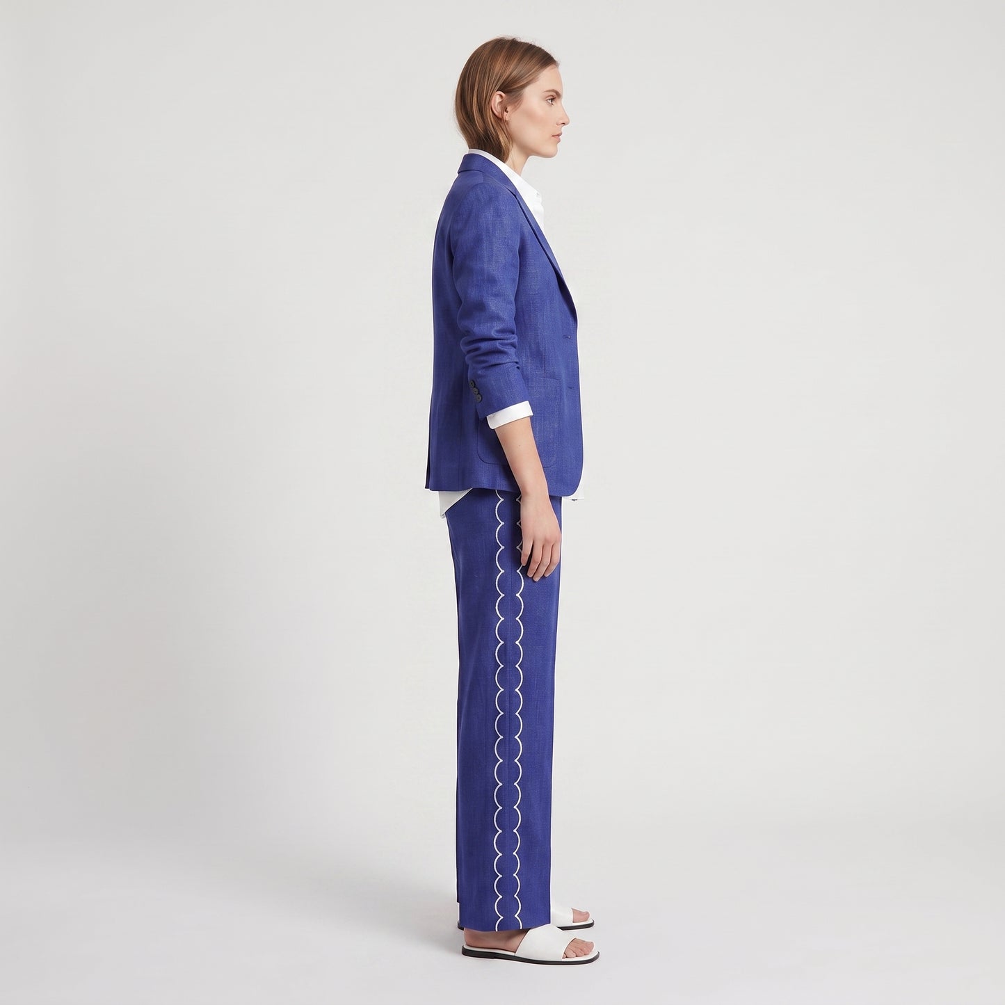 Blue Linen Scalloped Trousers
