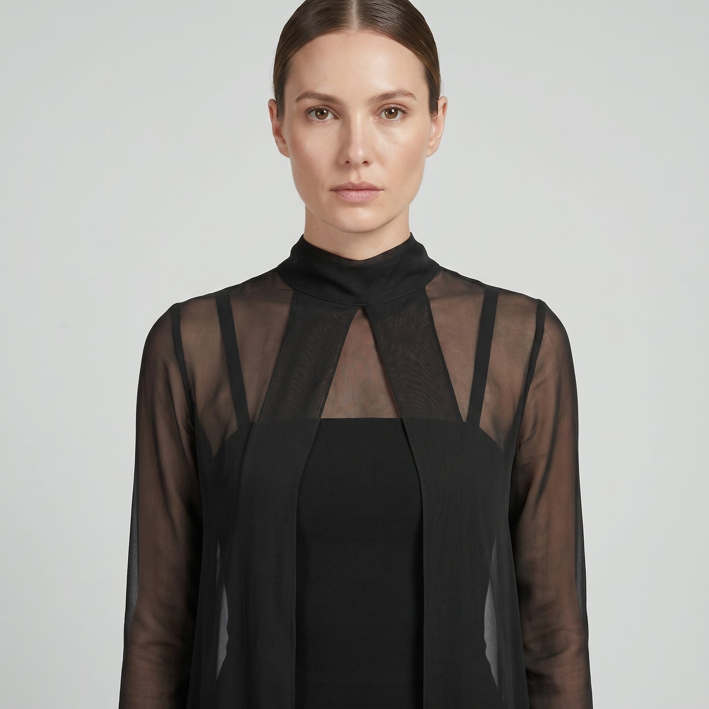 Asymmetric Sheer Mock Neck Top