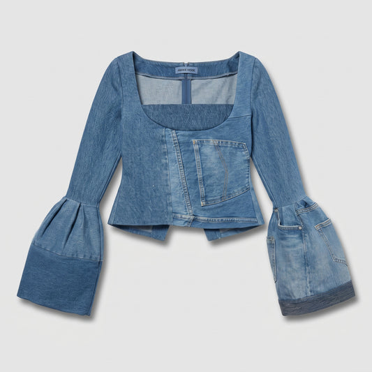 Deconstructed Bell-Sleeve Denim Top