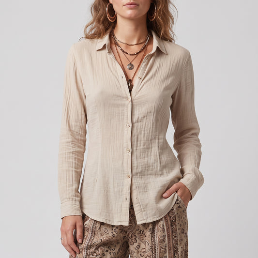 Classic Beige Button-Down Shirt