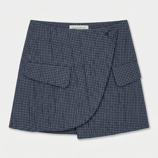 Checkered Wrap Mini Skirt