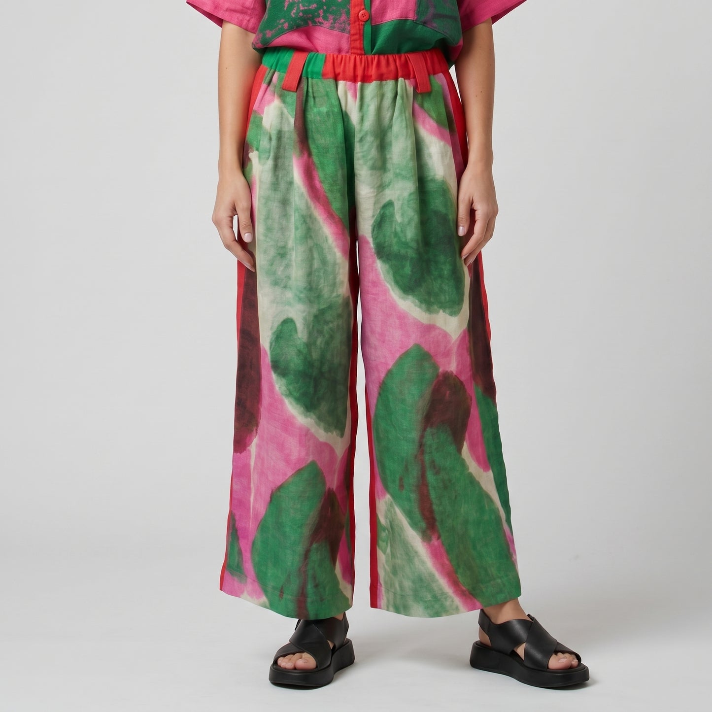 Abstract Print Linen Trousers