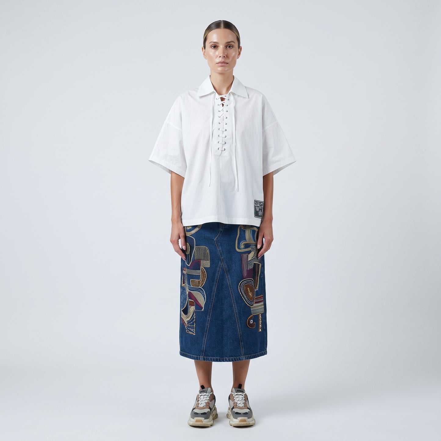 Lace-Up Cotton Poplin Shirt