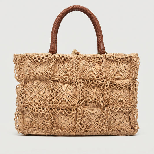 Woven Crochet Raffia Tote Bag