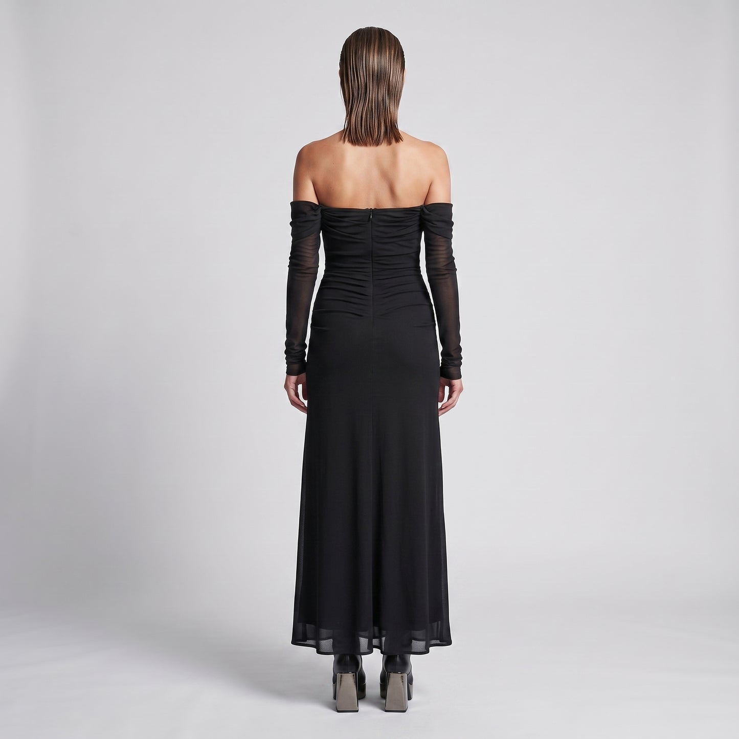Ruched Off-Shoulder Grommet Dress