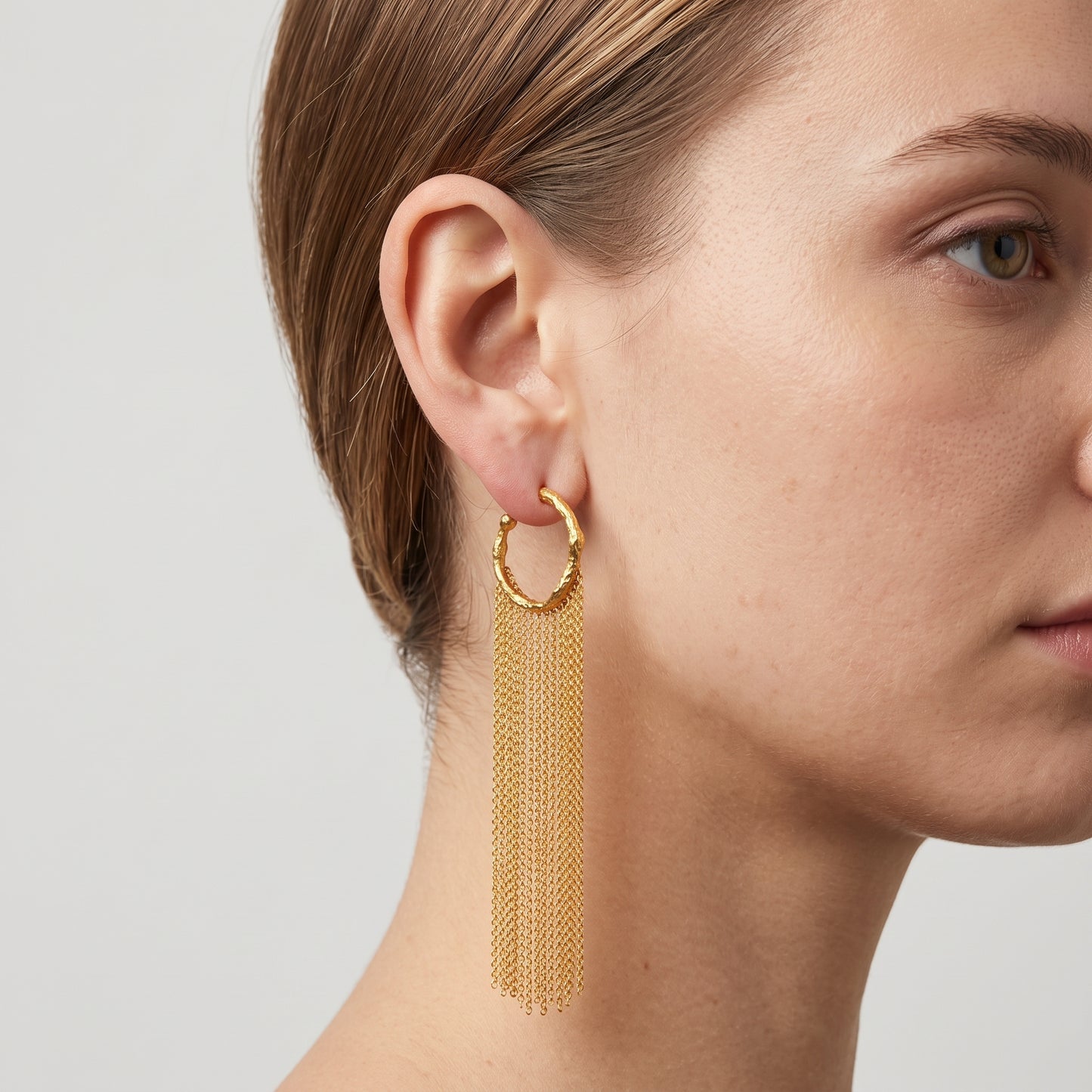 Gold Cascading Chain Hoop Earrings