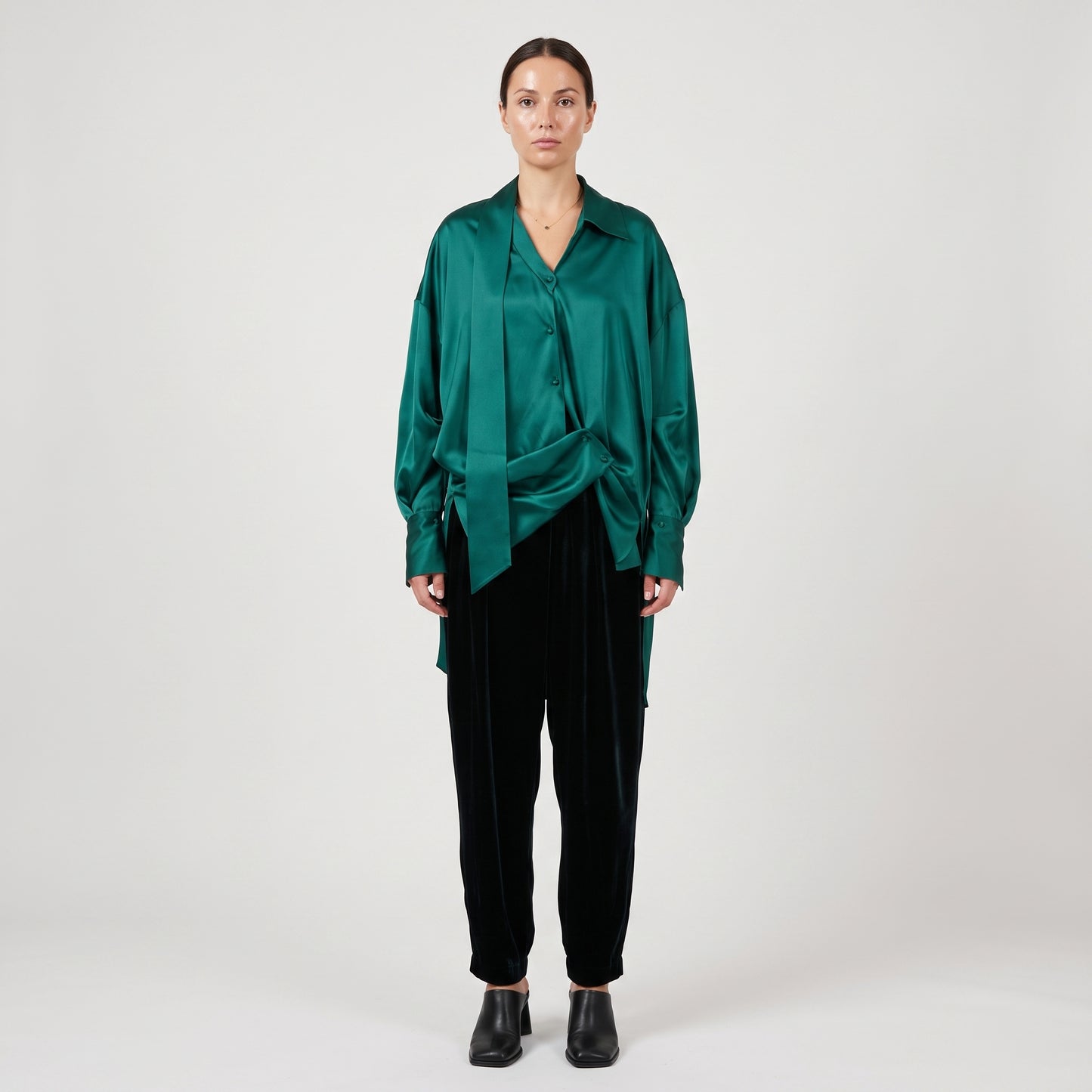 Emerald Silk Knot Detail Blouse