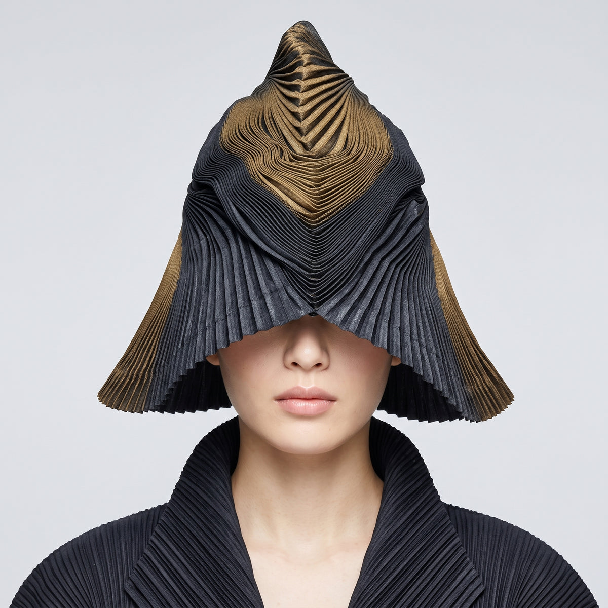 Two-Tone Pleated Sculptural Cape