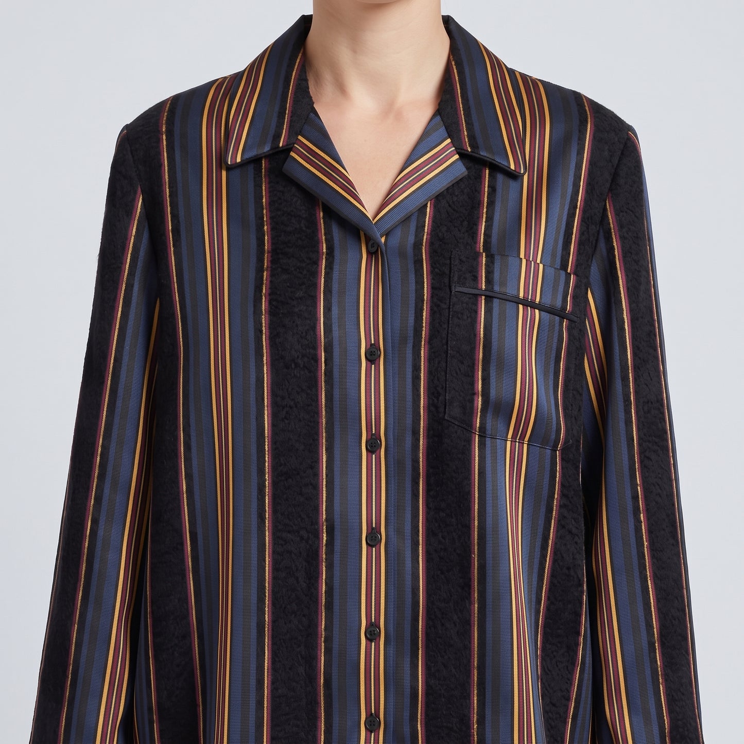 Striped Silk Velvet Panel Shirt