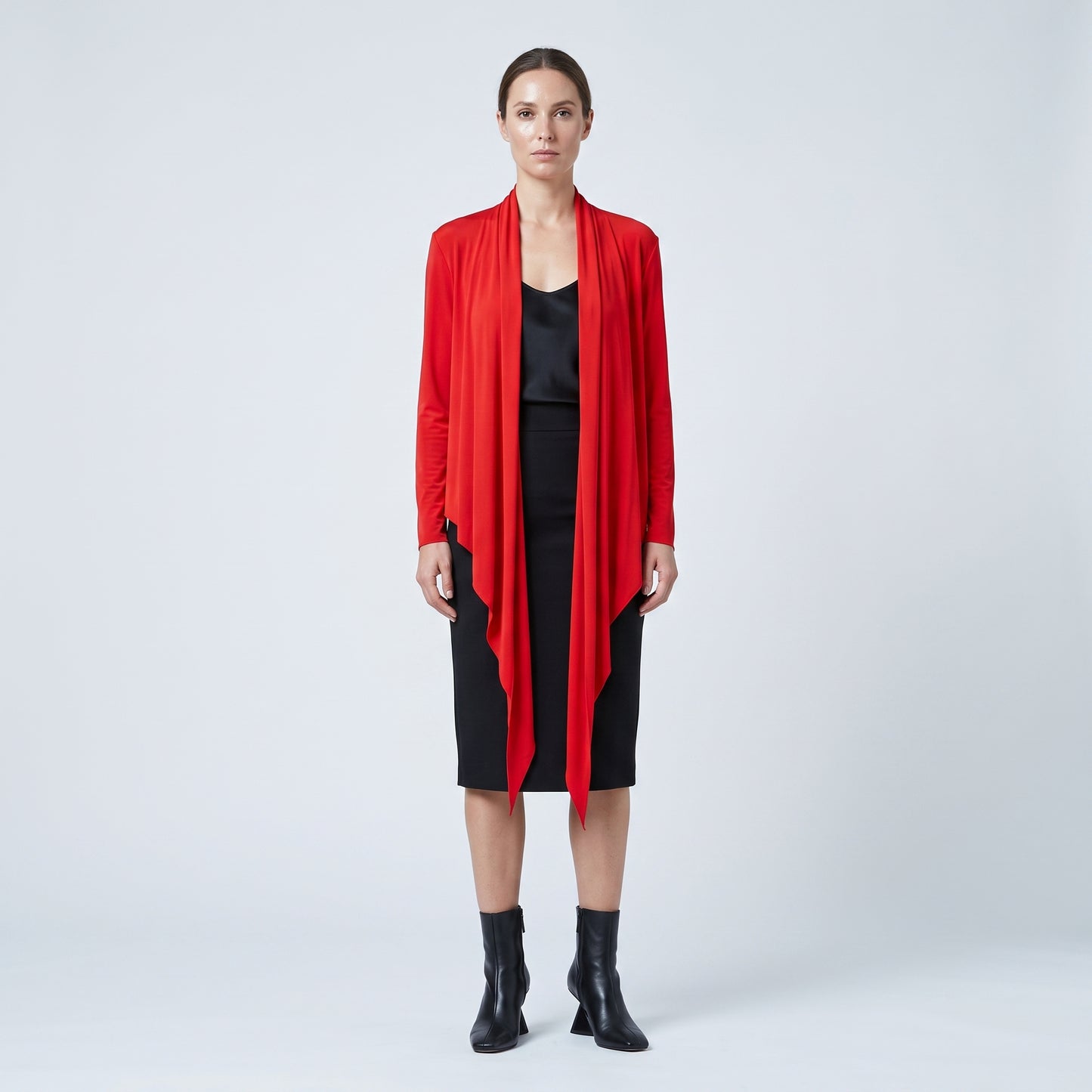 Red Draped Waterfall Cardigan