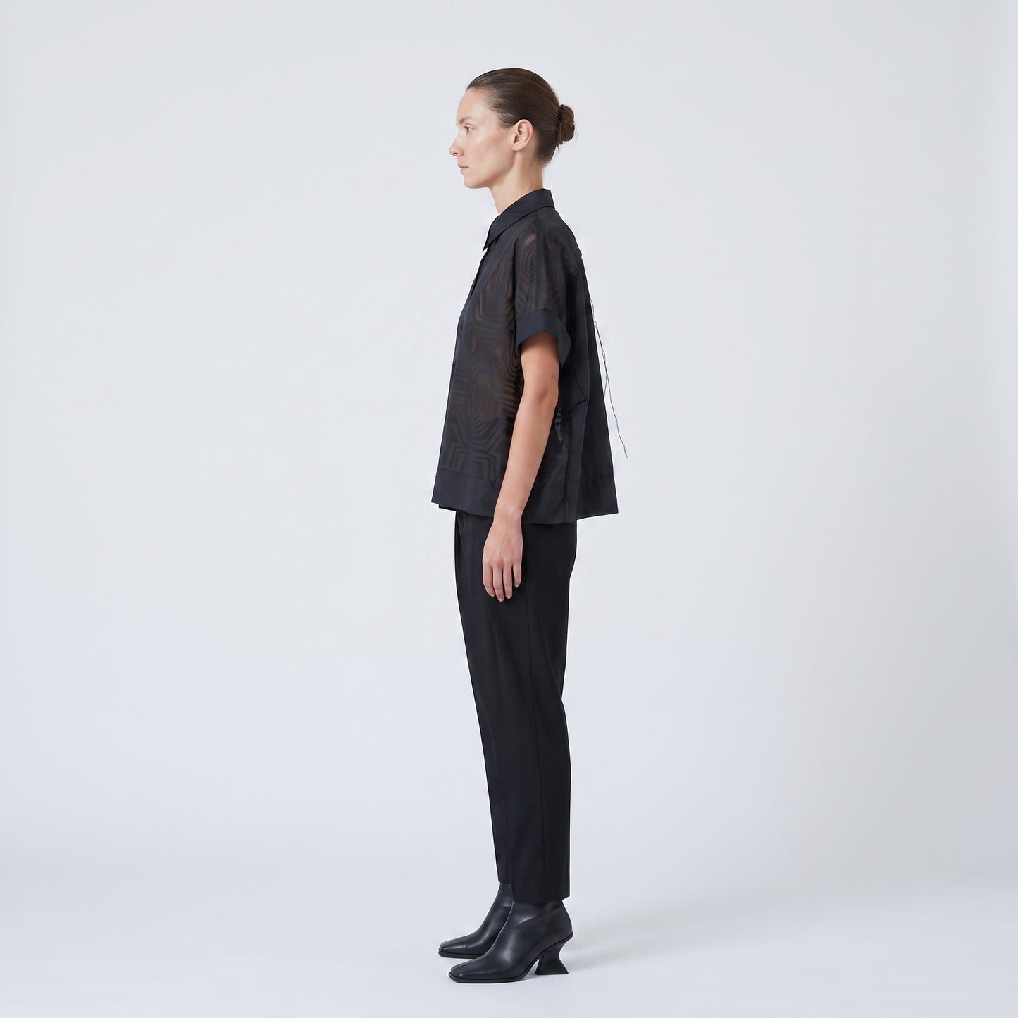 Sheer Geometric Short Sleeve Shirt