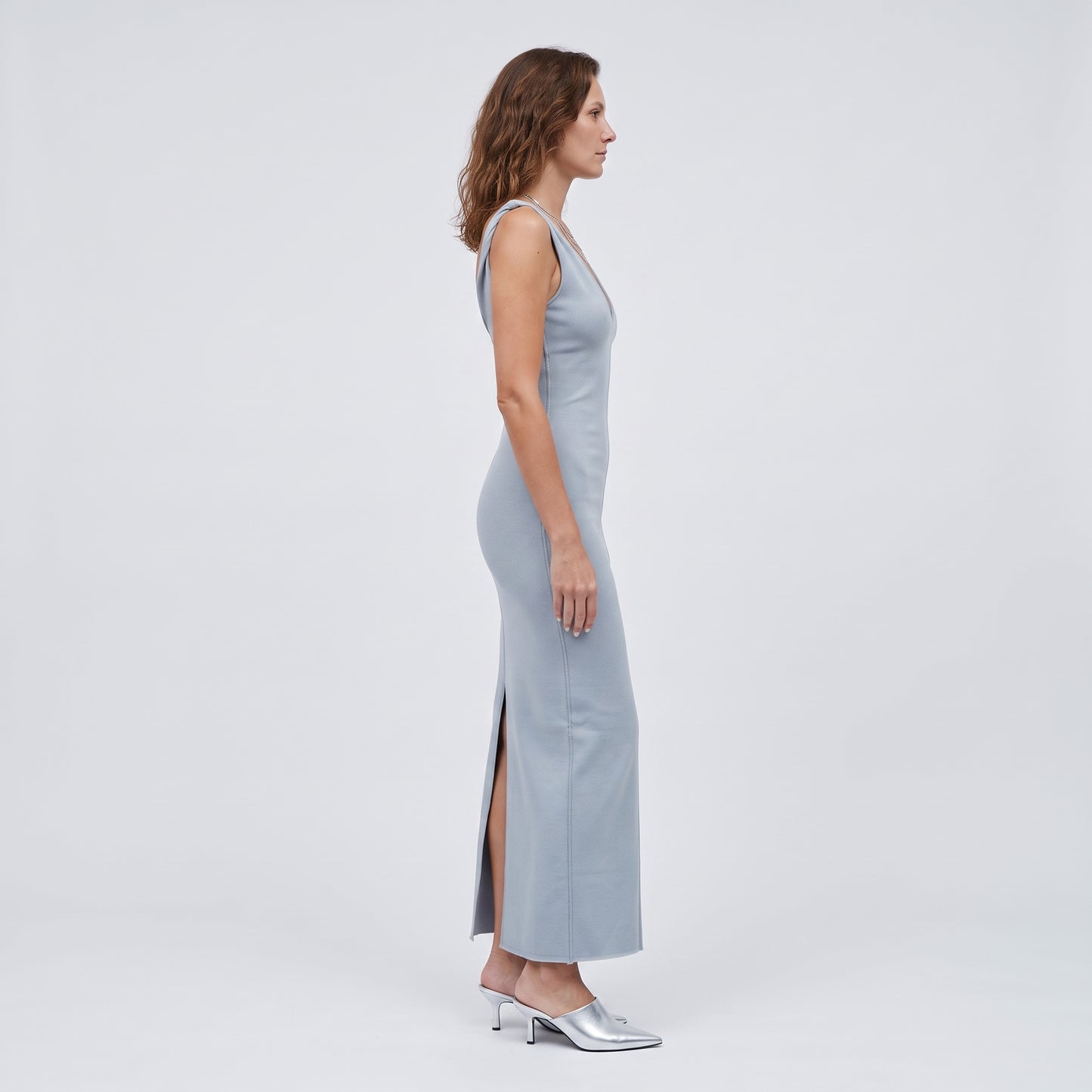 Sleeveless V-Neck Knit Midi Dress