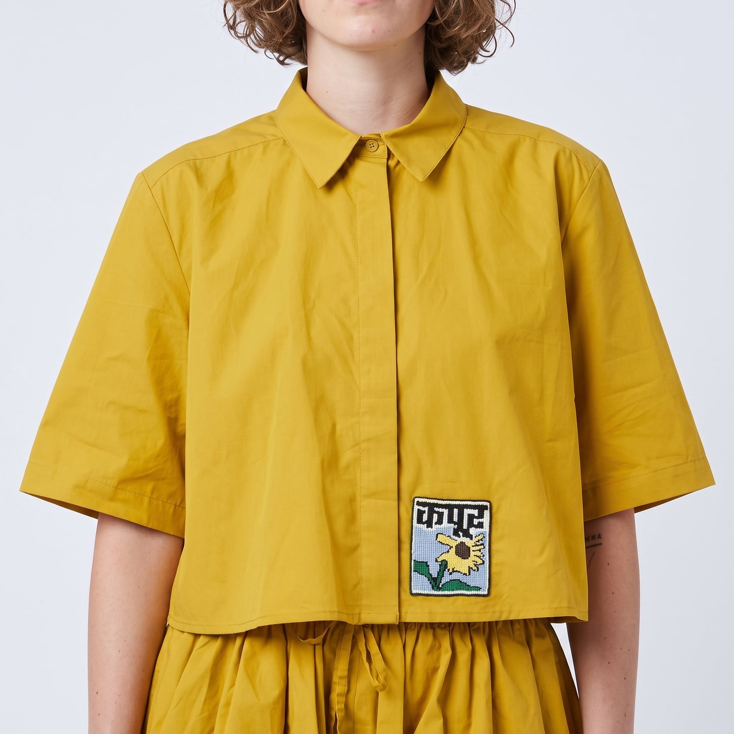 Mustard Cropped Cotton Shirt
