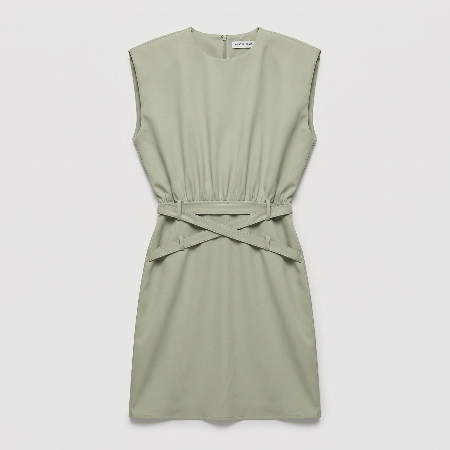 Structured Belted Sage Mini Dress