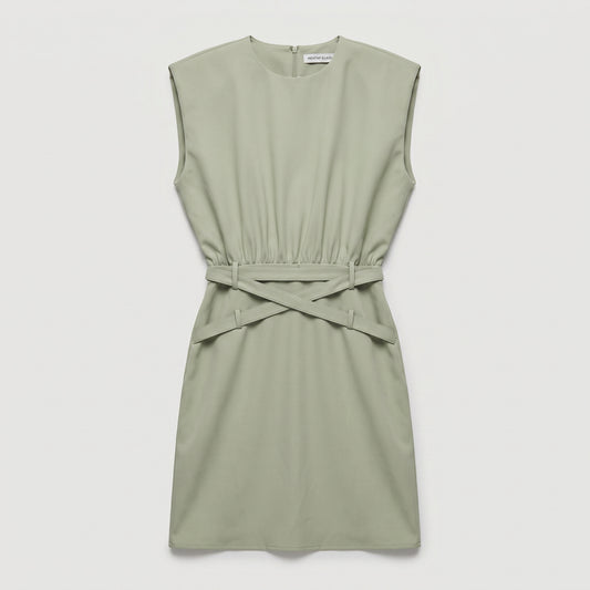 Structured Belted Sage Mini Dress
