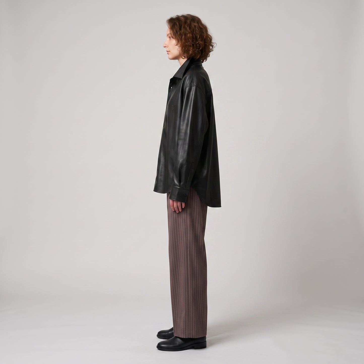 Black Faux Leather Oversized Shirt