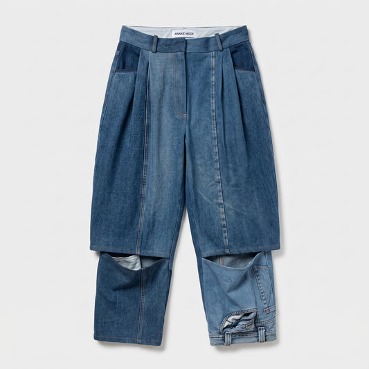 Deconstructed Pleated Denim Trousers