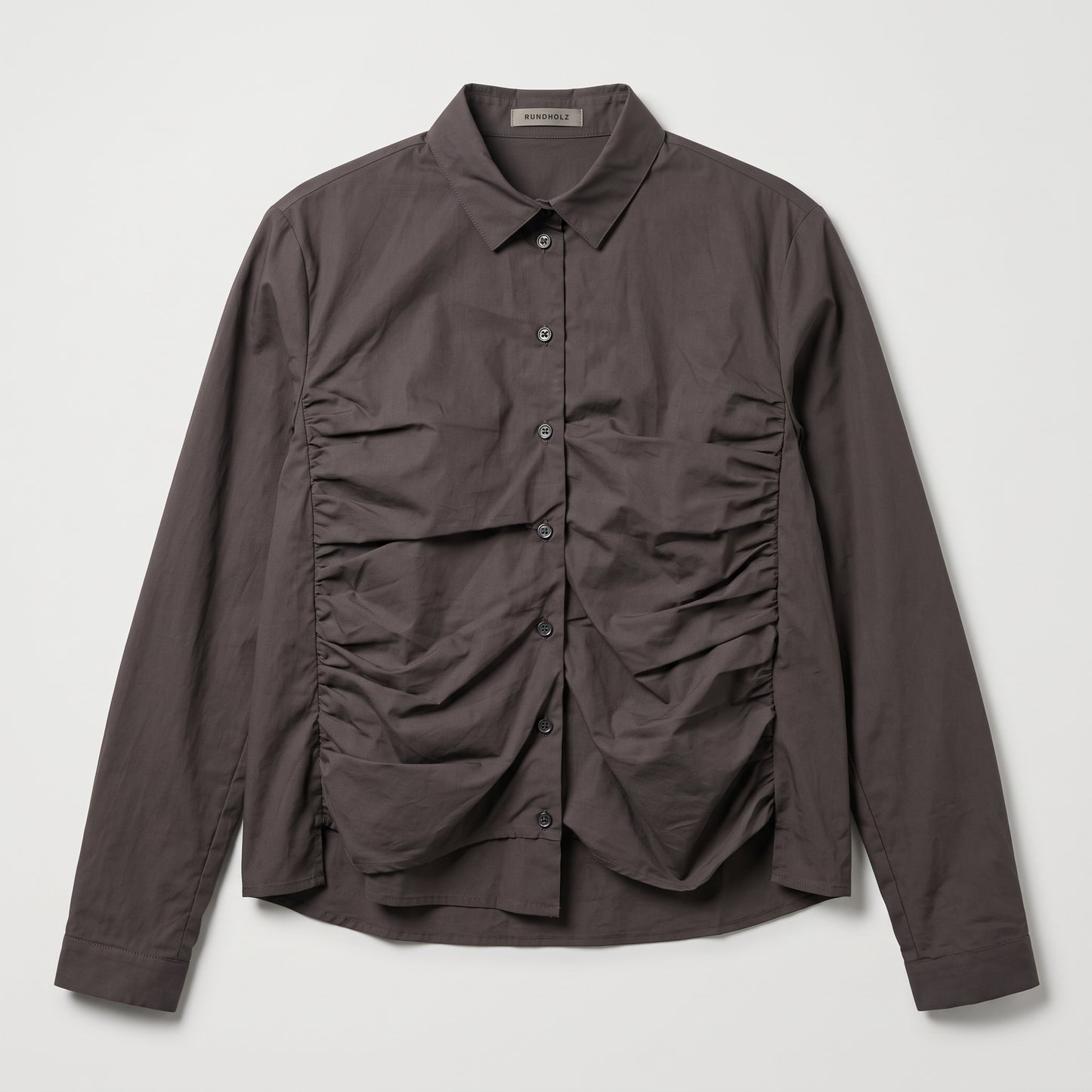 Ruched Button-Down Cotton Shirt