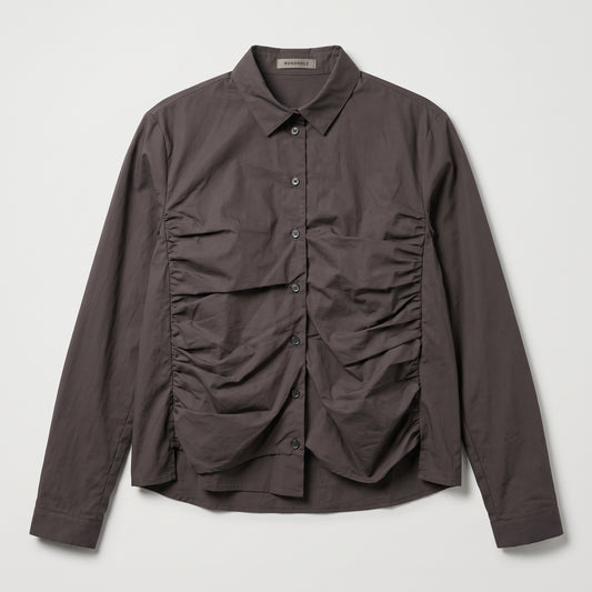 Ruched Button-Down Cotton Shirt
