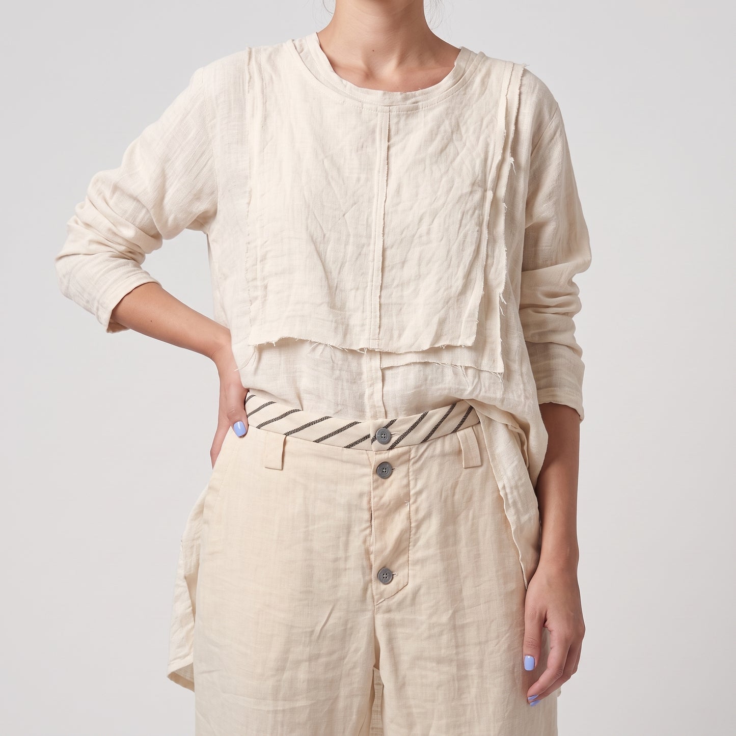 Striped Waist Linen Trousers
