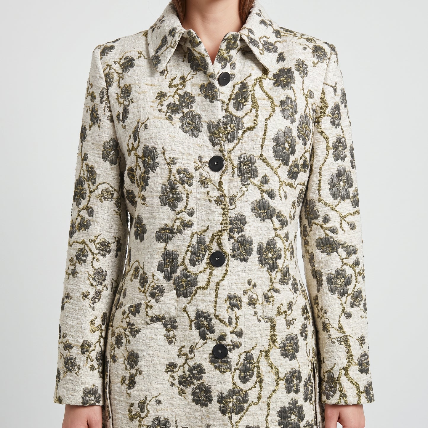 Floral Brocade Tailored Coat