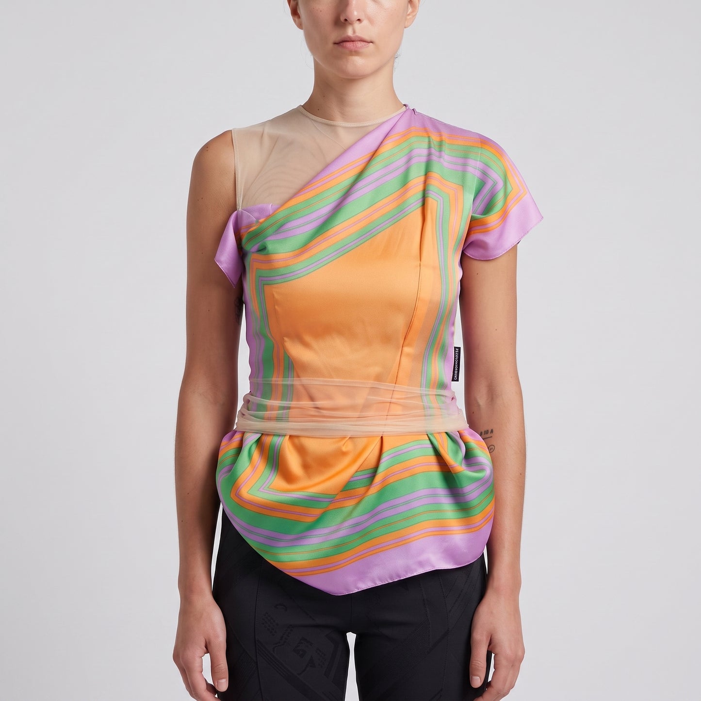 Abstract Print Draped Silk Top