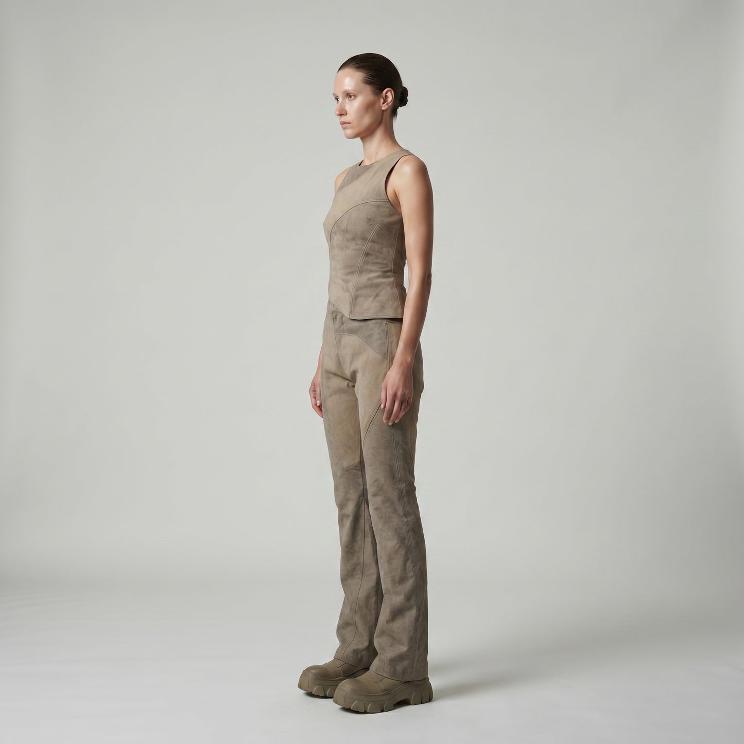 Paneled High-Waist Flared Trousers