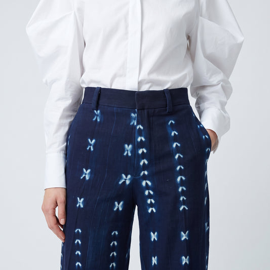 Indigo Shibori Patterned Trousers