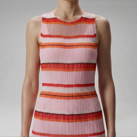 Striped Pleated Ruffle Hem Dress
