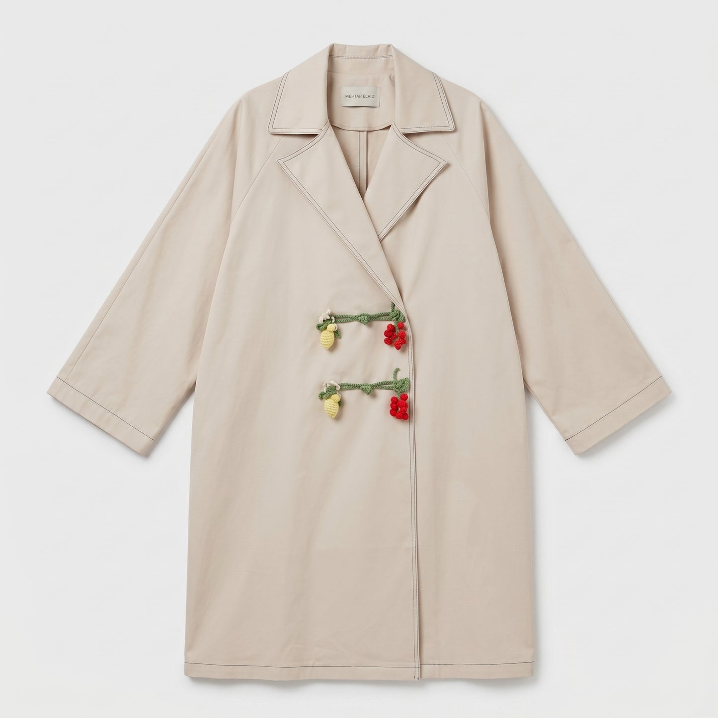 Embellished Beige Trench Coat