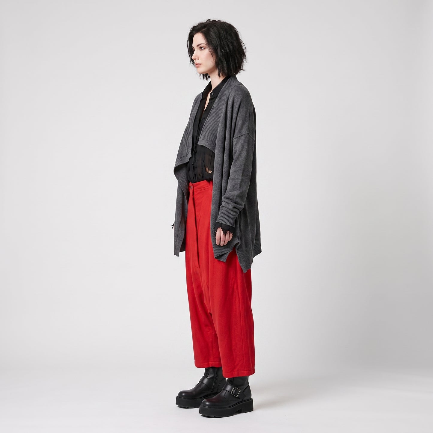 Bold Red Drop-Crotch Trousers