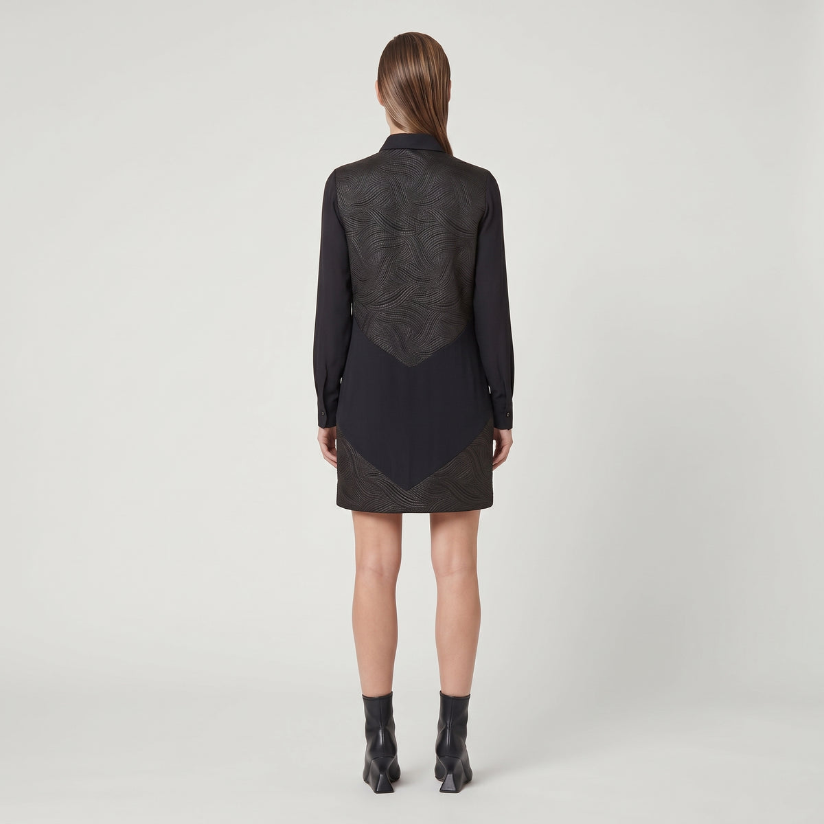Textured Panel Button-Down Dress