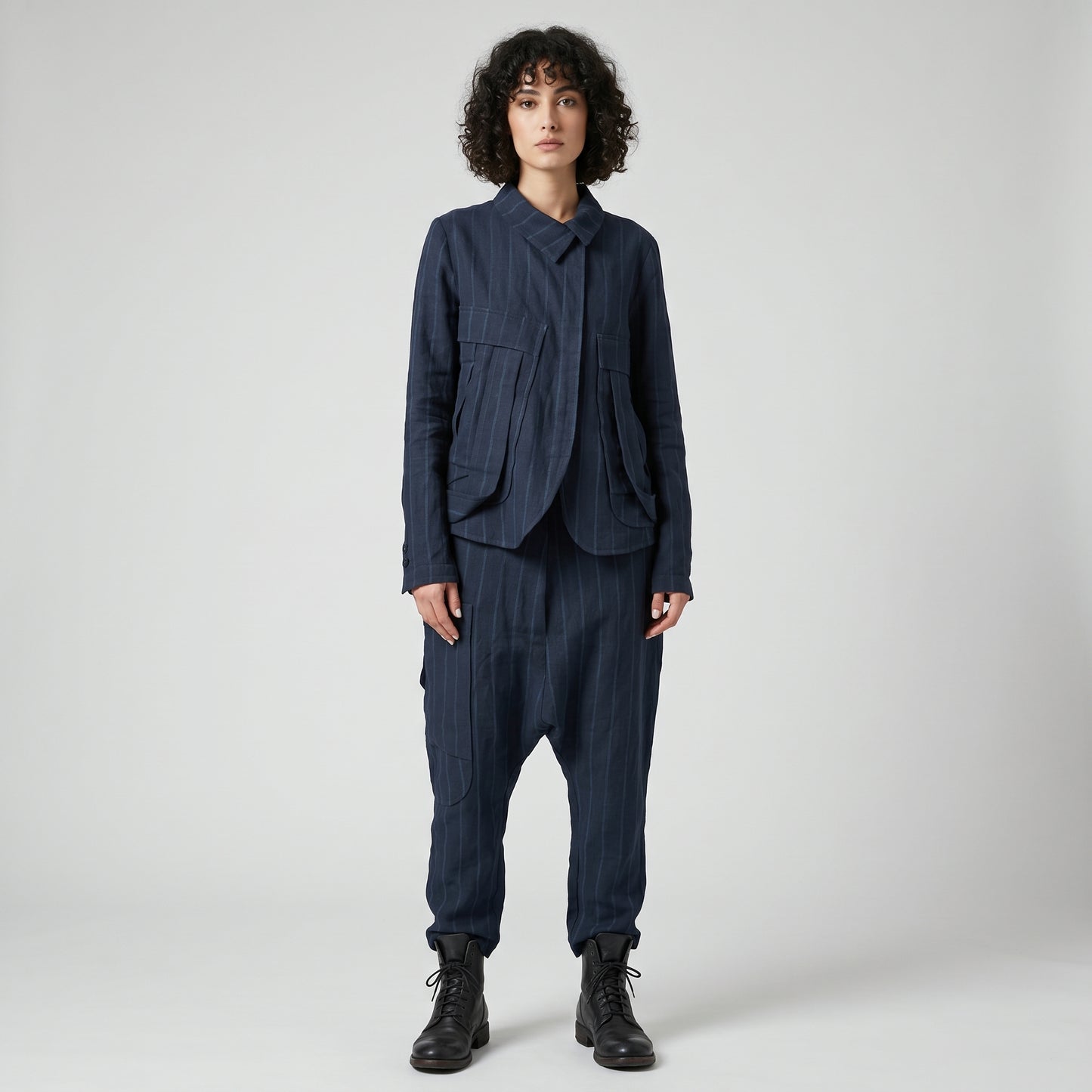 Pinstripe Structured Collar Jacket