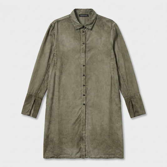 Olive Distressed Button-Down Tunic