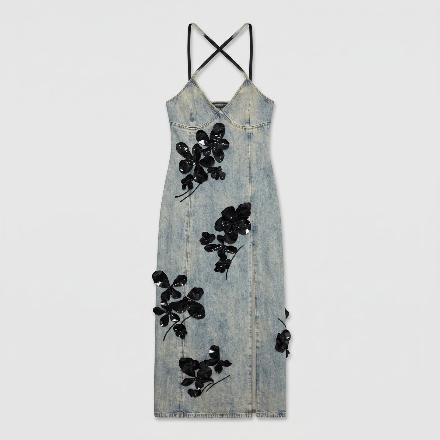 Floral Embellished Denim Midi Dress
