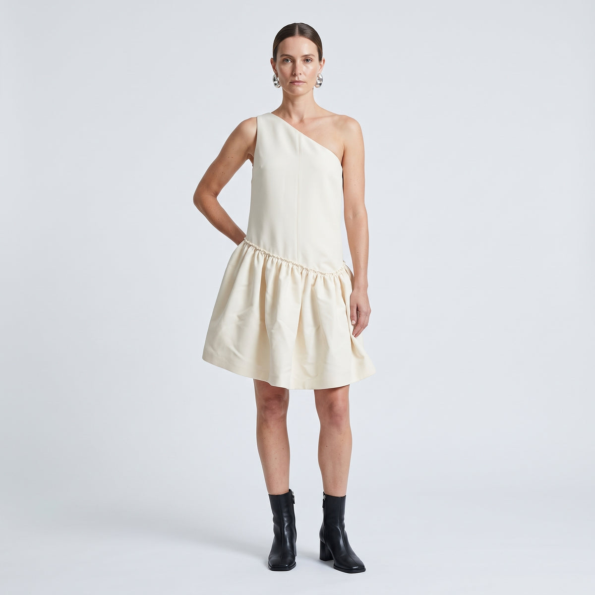 One Shoulder Flared Mini Dress