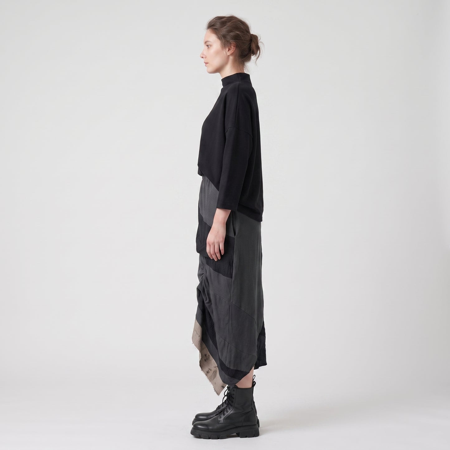 Paneled Asymmetric Midi Skirt