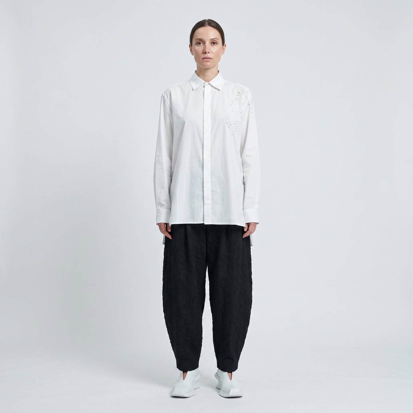 Embellished Pearl Detail Cotton Shirt